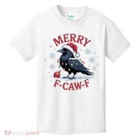 Merry F-Caw-F Crow Funny Christmas X-Mas Kids T-Shirt thumb 0