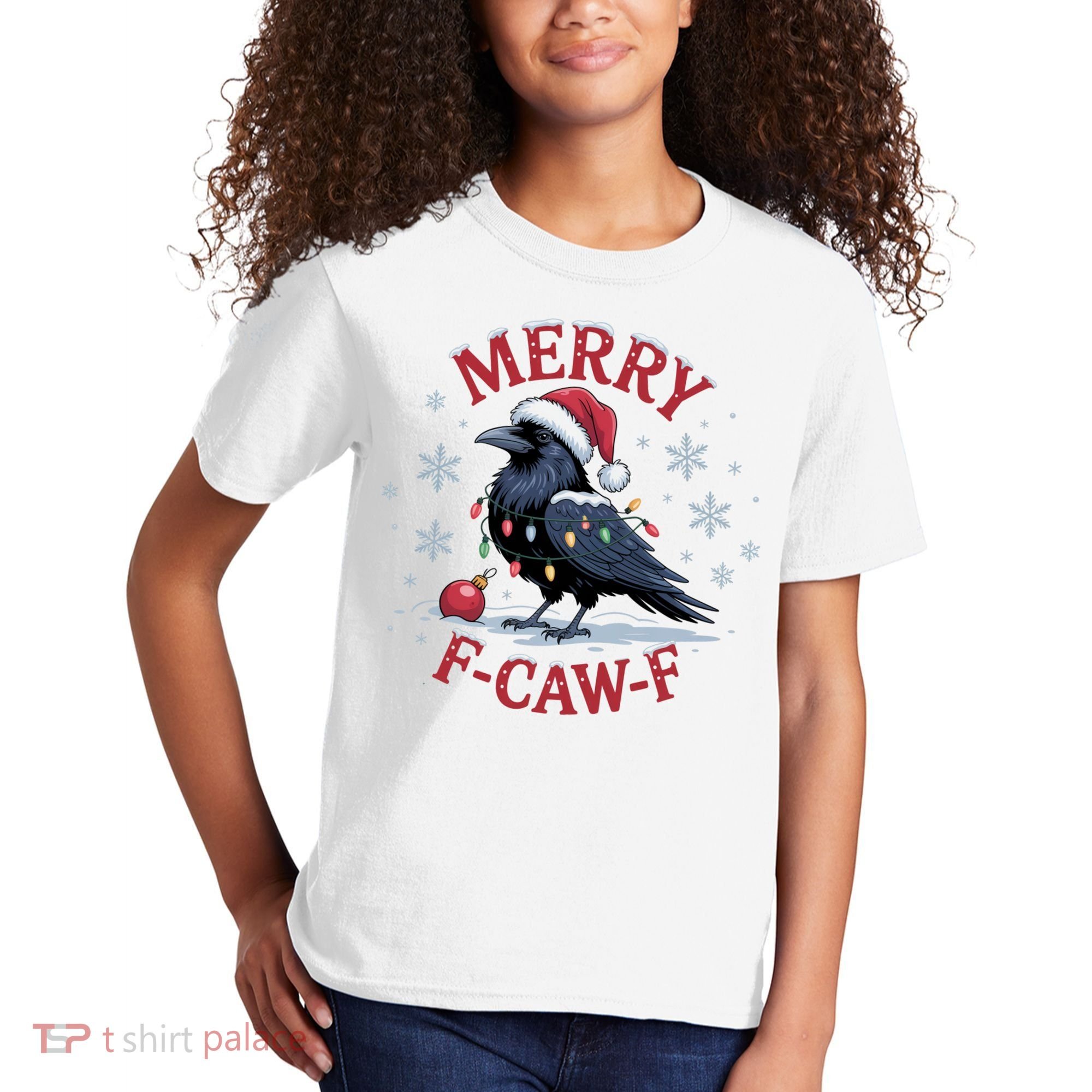 Merry F-Caw-F Crow Funny Christmas X-Mas Kids T-Shirt