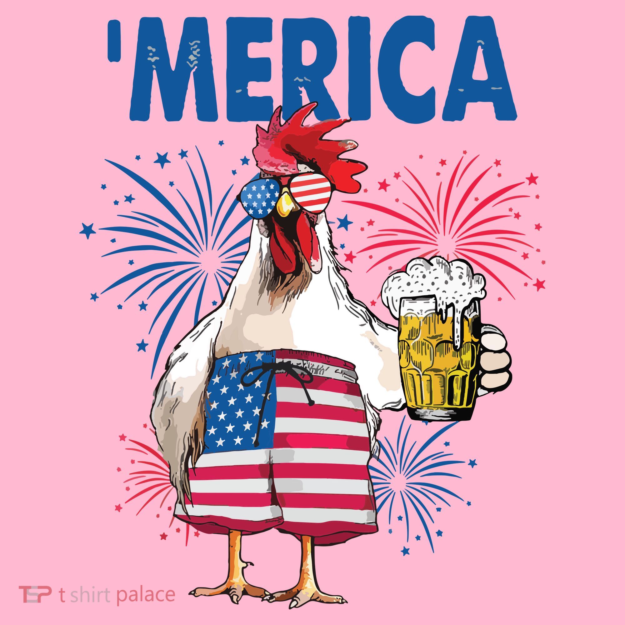 Merica Funny Chicken With Beer USA Flag 4th Of July Coaster
