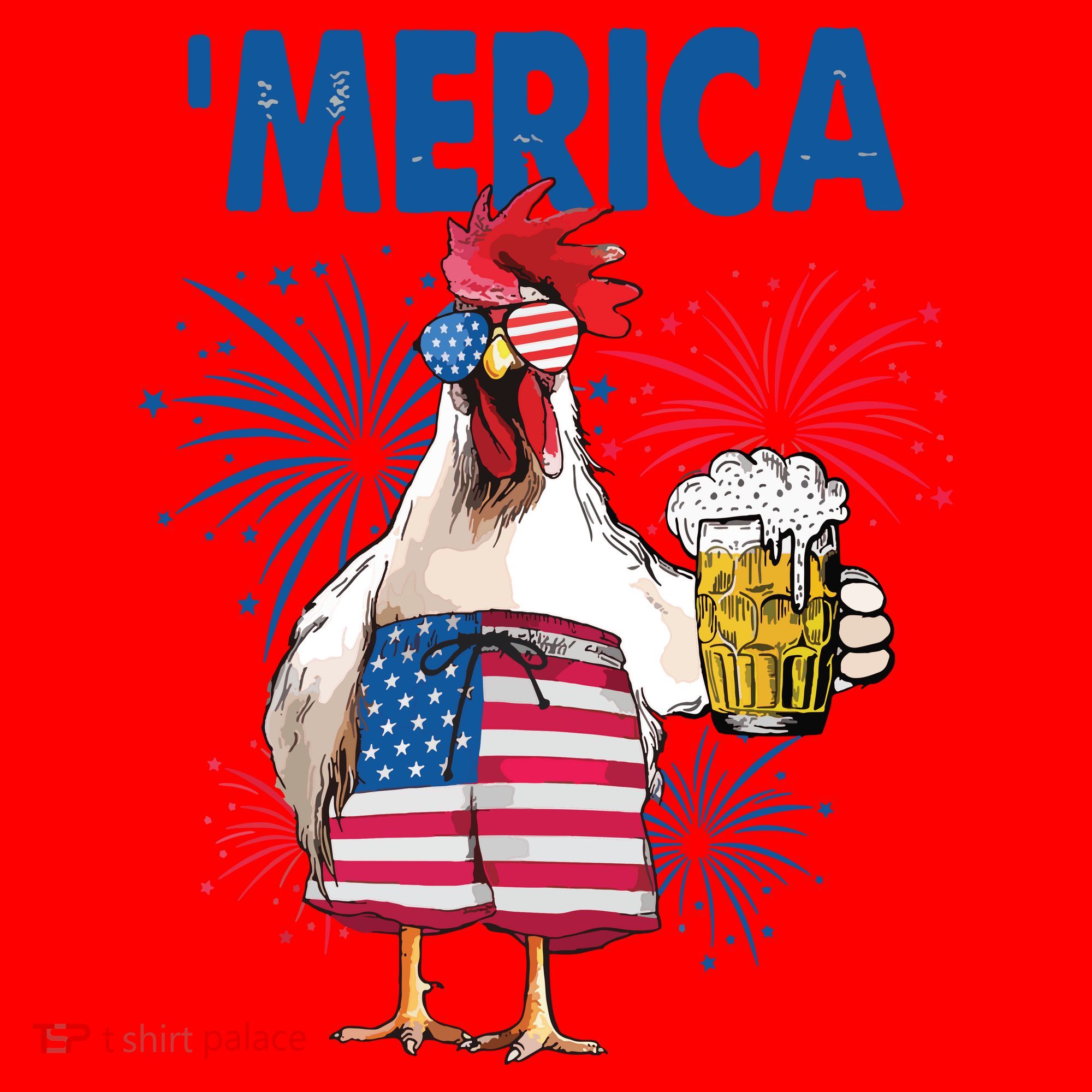 Merica Funny Chicken With Beer USA Flag 4th Of July Santa Hat