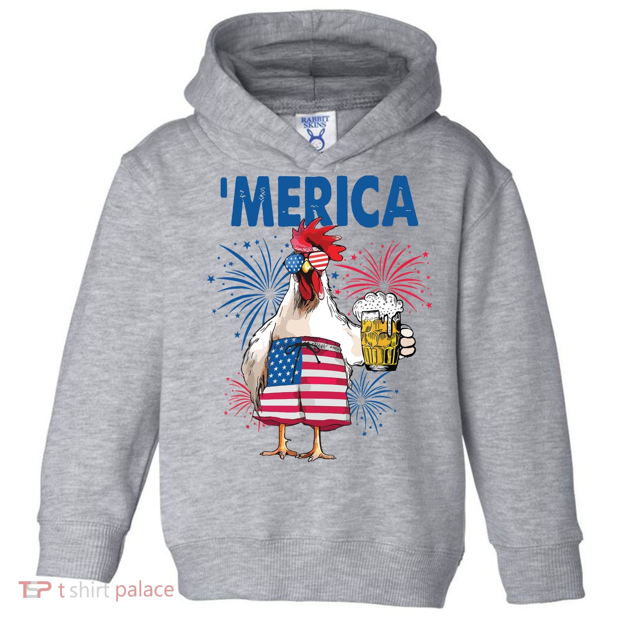 Merica Funny Chicken With Beer USA Flag 4th Of July Toddler Hoodie