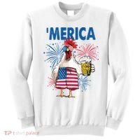 Merica Funny Chicken With Beer USA Flag 4th Of July Sweatshirt thumb 0