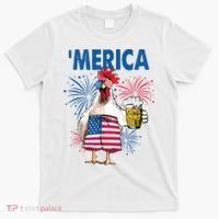 Merica Funny Chicken With Beer USA Flag 4th Of July T-Shirt thumb 0