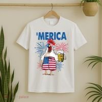 Merica Funny Chicken With Beer USA Flag 4th Of July T-Shirt thumb 2
