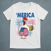 Merica Funny Chicken With Beer USA Flag 4th Of July T-Shirt thumb 5