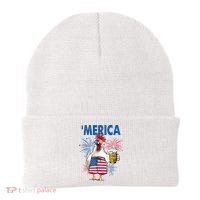 Merica Funny Chicken With Beer USA Flag 4th Of July Beanie thumb 0