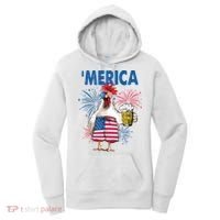 Merica Funny Chicken With Beer USA Flag 4th Of July Women's Hoodie thumb 0