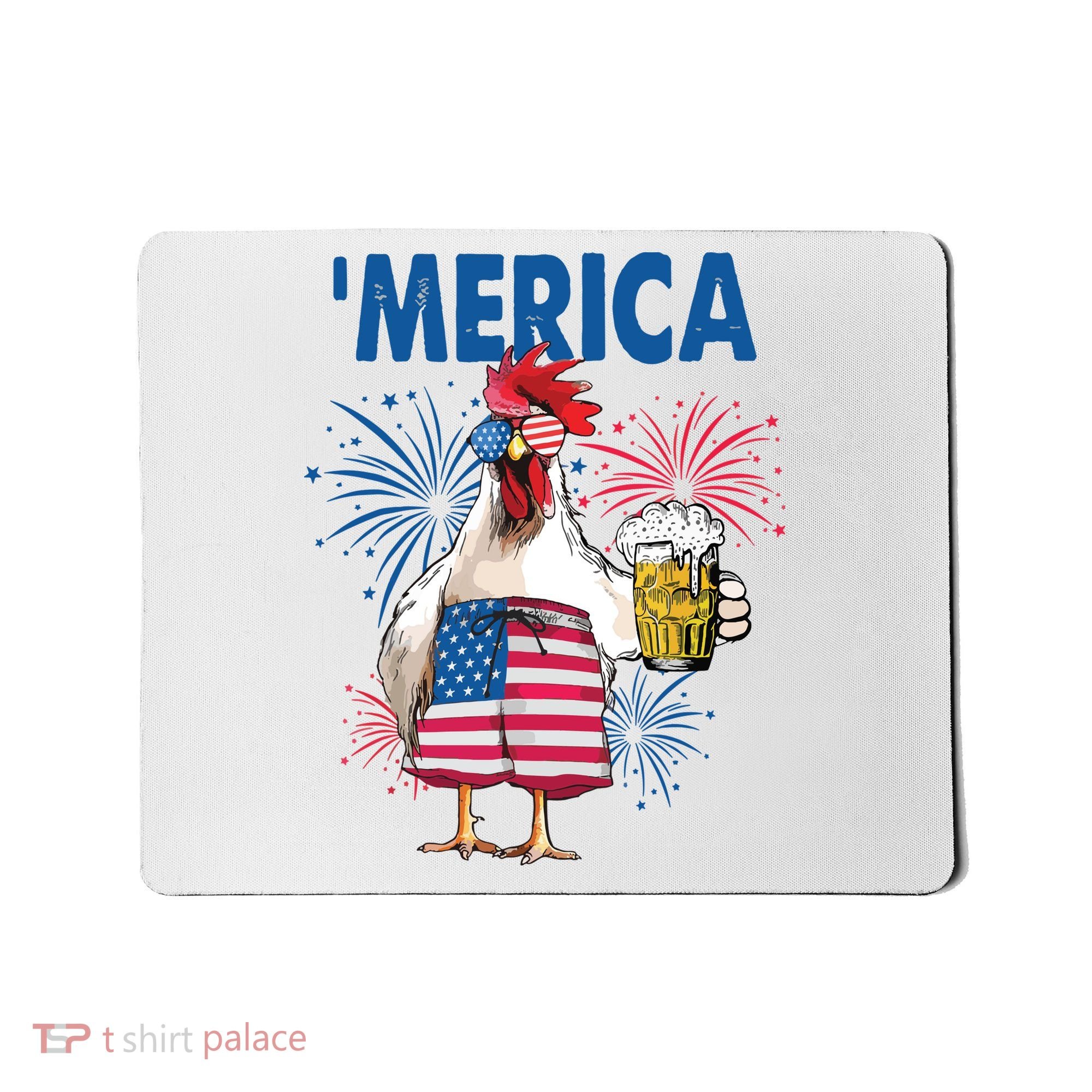 Merica Funny Chicken With Beer USA Flag 4th Of July Mousepad