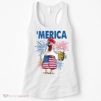 Merica Funny Chicken With Beer USA Flag 4th Of July Women's Tank Top thumb 0