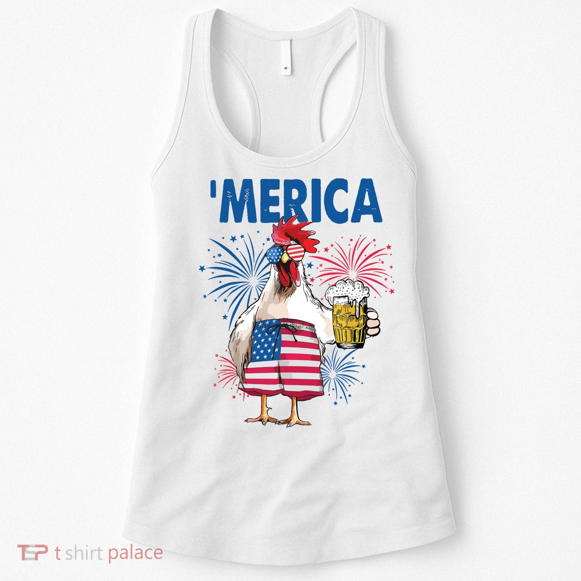 Merica Funny Chicken With Beer USA Flag 4th Of July Women's Tank Top