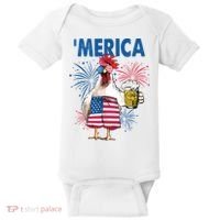 Merica Funny Chicken With Beer USA Flag 4th Of July Baby Bodysuit thumb 0