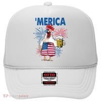 Merica Funny Chicken With Beer USA Flag 4th Of July Hat thumb 0