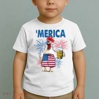 Merica Funny Chicken With Beer USA Flag 4th Of July Toddler T-Shirt thumb 2