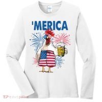 Merica Funny Chicken With Beer USA Flag 4th Of July Women's Long Sleeve Shirt thumb 0
