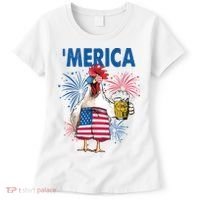 Merica Funny Chicken With Beer USA Flag 4th Of July Women's T-Shirt thumb 0