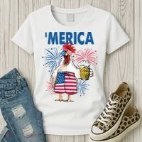 Merica Funny Chicken With Beer USA Flag 4th Of July Women's T-Shirt thumb 3