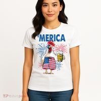 Merica Funny Chicken With Beer USA Flag 4th Of July Women's T-Shirt thumb 4
