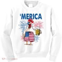 Merica Funny Chicken With Beer USA Flag 4th Of July Kids Sweatshirt thumb 0