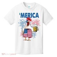 Merica Funny Chicken With Beer USA Flag 4th Of July Kids T-Shirt thumb 0