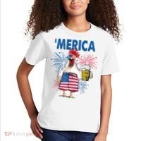 Merica Funny Chicken With Beer USA Flag 4th Of July Kids T-Shirt thumb 2
