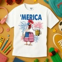 Merica Funny Chicken With Beer USA Flag 4th Of July Kids T-Shirt thumb 3