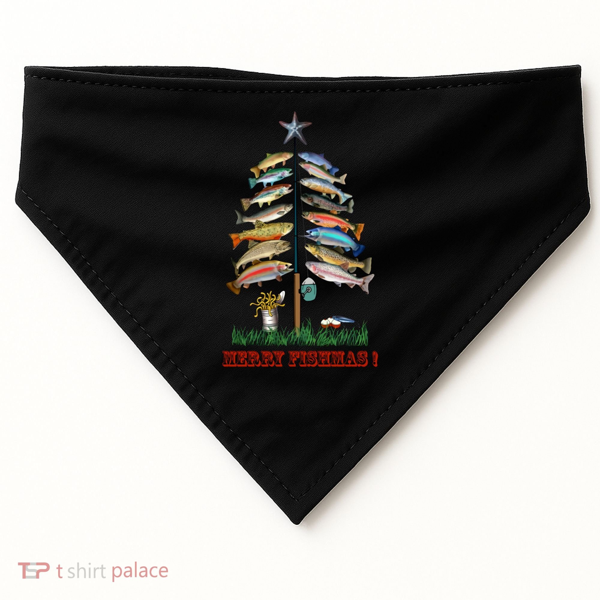 Merry Fishmas Christmas Fish Tree Meaningful Gift USA-Made Doggie Bandana