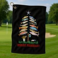 Merry Fishmas Christmas Fish Tree Meaningful Gift Golf Towel thumb 1