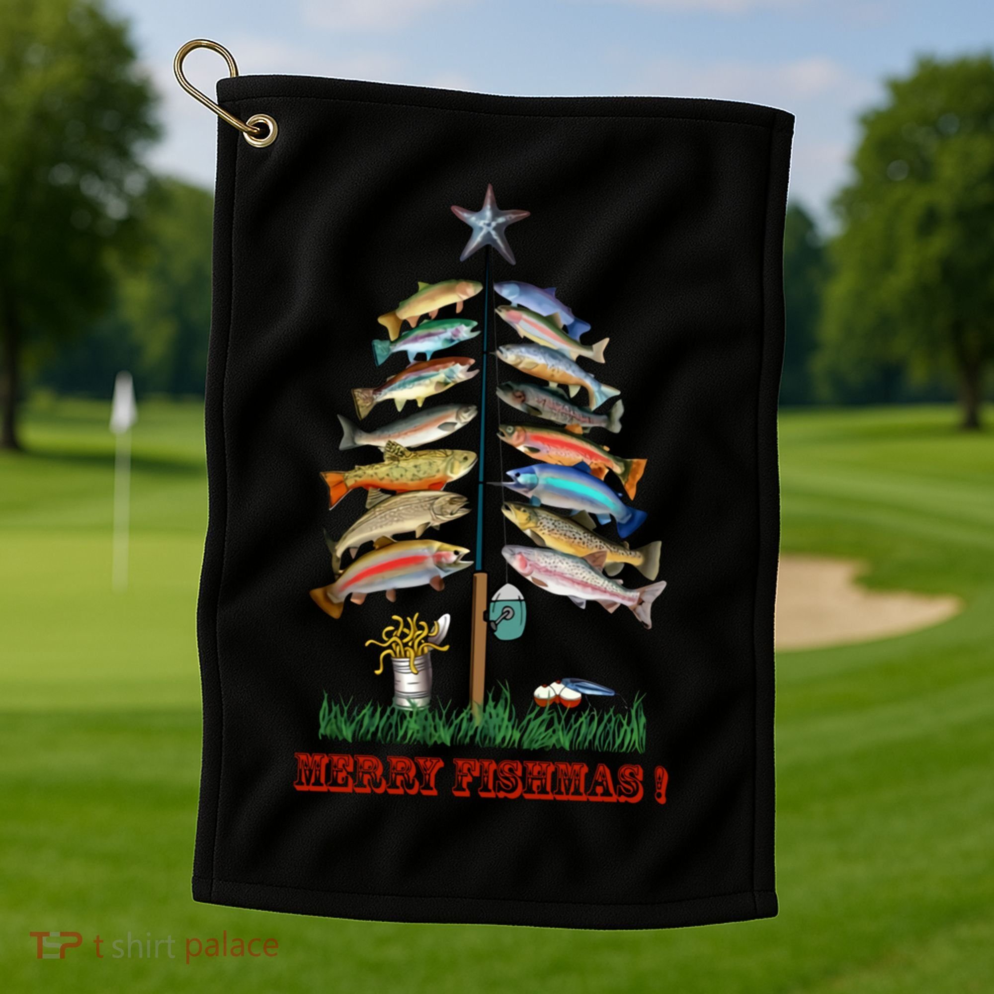 Merry Fishmas Christmas Fish Tree Meaningful Gift Golf Towel