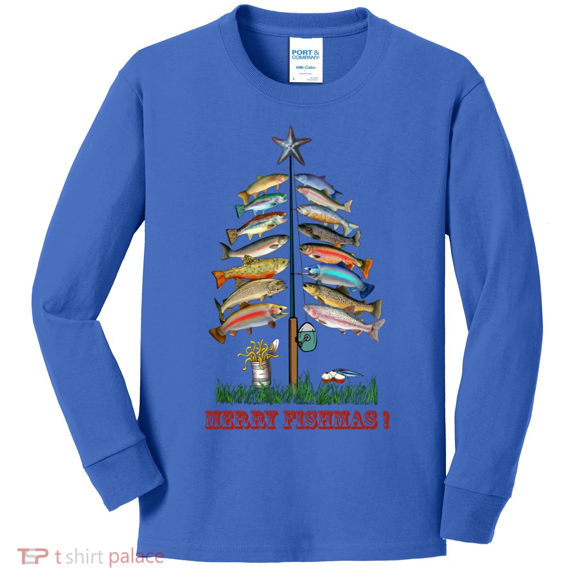 Merry Fishmas Christmas Fish Tree Meaningful Gift Kids Long Sleeve Shirt