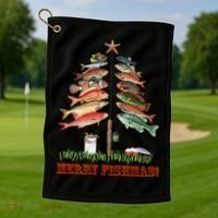 Merry Fishmas Christmas Fish Tree Gift Golf Towel thumb 1