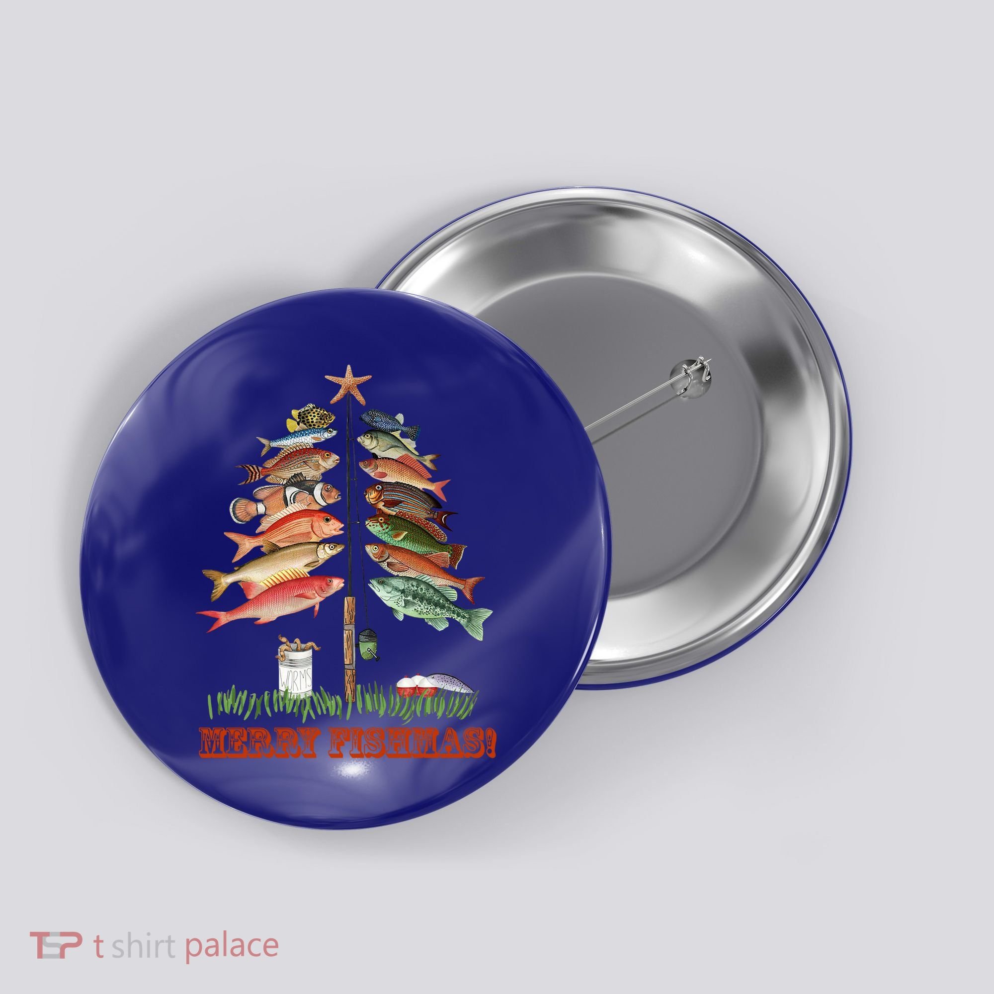 Merry Fishmas Christmas Fish Tree Gift Button