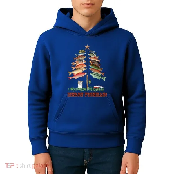 Merry Fishmas Christmas Fish Tree Gift Kids Hoodie