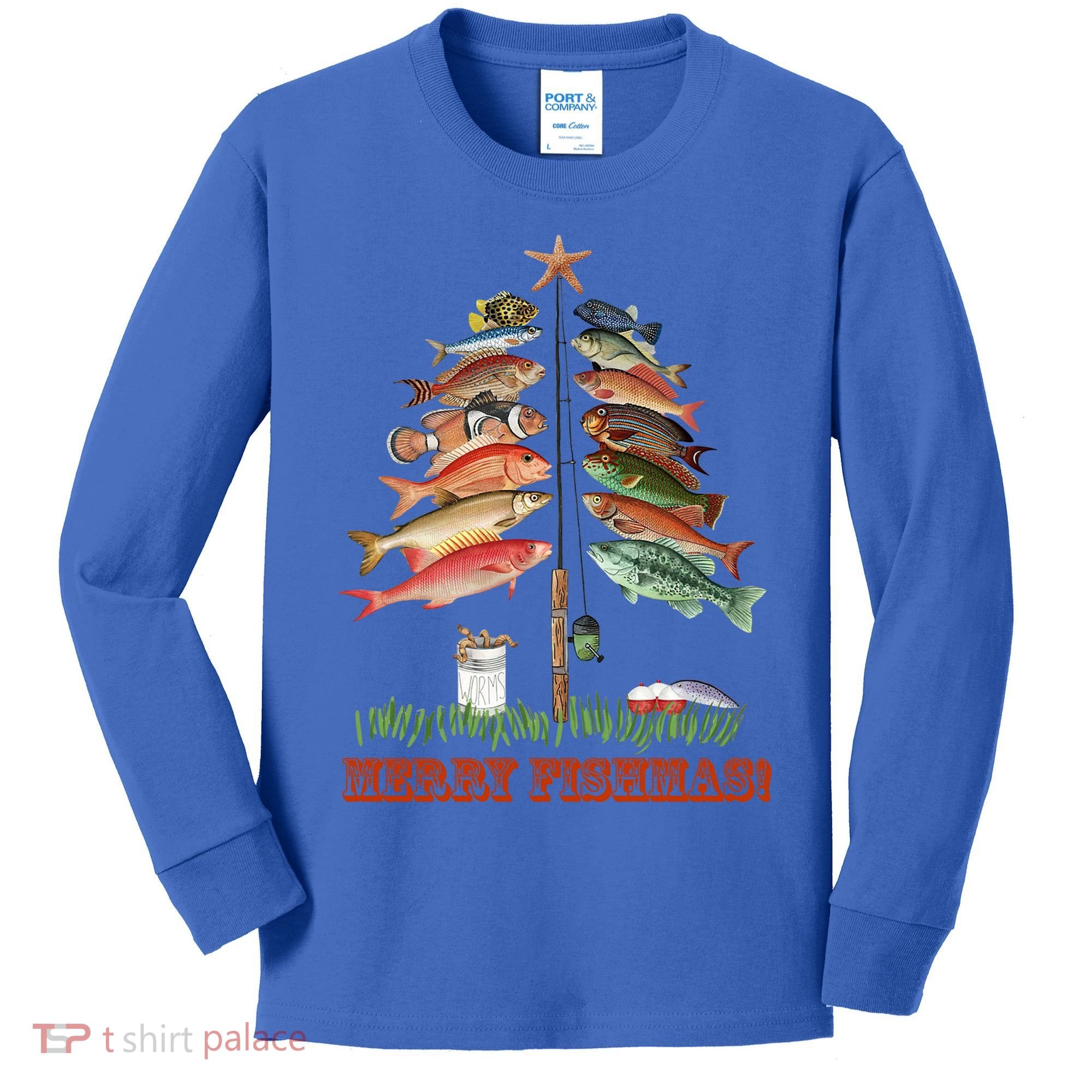 Merry Fishmas Christmas Fish Tree Gift Kids Long Sleeve Shirt
