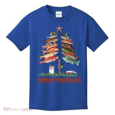 Merry Fishmas Christmas Fish Tree Gift Kids T-Shirt