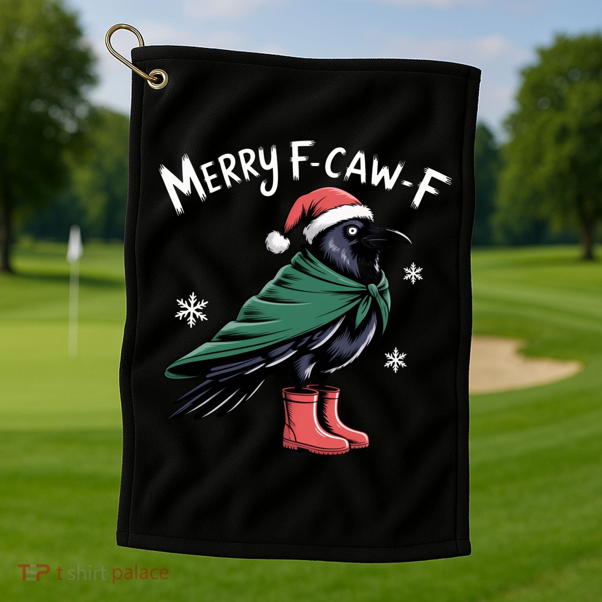 Merry F-Caw-F Christmas! Golf Towel
