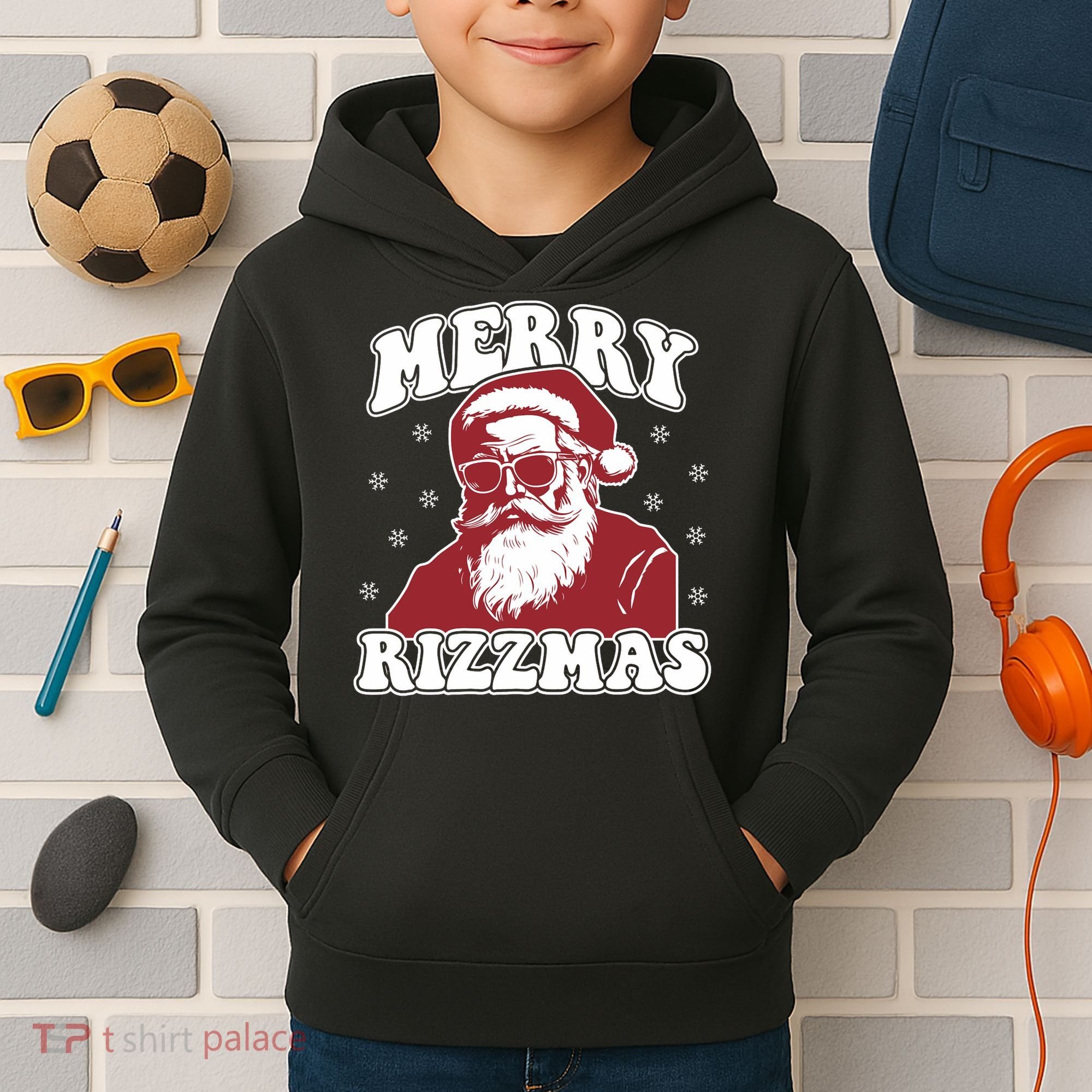 Merry Funny Christmas Rizz Santa Claus Rizzler Kids Hoodie