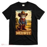 Meowdy Funny Country Side Cat Hat Vintage Cowboy Cat T-Shirt thumb 0