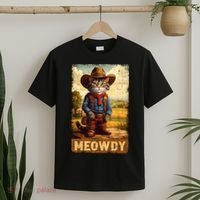 Meowdy Funny Country Side Cat Hat Vintage Cowboy Cat T-Shirt thumb 2