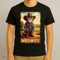 Meowdy Funny Country Side Cat Hat Vintage Cowboy Cat T-Shirt thumb 3