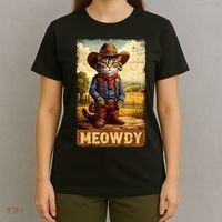 Meowdy Funny Country Side Cat Hat Vintage Cowboy Cat T-Shirt thumb 4