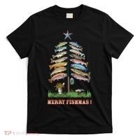 Merry Fishmas Christmas Fish Tree Xmas Lights Fishing Rod T-Shirt thumb 0