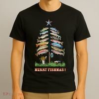 Merry Fishmas Christmas Fish Tree Xmas Lights Fishing Rod T-Shirt thumb 3