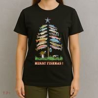 Merry Fishmas Christmas Fish Tree Xmas Lights Fishing Rod T-Shirt thumb 4