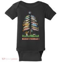 Merry Fishmas Christmas Fish Tree Xmas Lights Fishing Rod Baby Bodysuit thumb 0