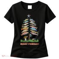 Merry Fishmas Christmas Fish Tree Xmas Lights Fishing Rod Women's T-Shirt thumb 0