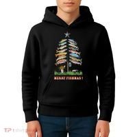Merry Fishmas Christmas Fish Tree Xmas Lights Fishing Rod Kids Hoodie thumb 4
