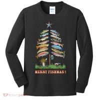 Merry Fishmas Christmas Fish Tree Xmas Lights Fishing Rod Kids Long Sleeve Shirt thumb 0