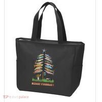 Merry Fishmas Christmas Fish Tree Xmas Lights Fishing Rod Tote Bag thumb 3