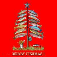 Merry Fishmas Christmas Fish Tree Xmas Lights Fishing Rod Santa Hat thumb 1