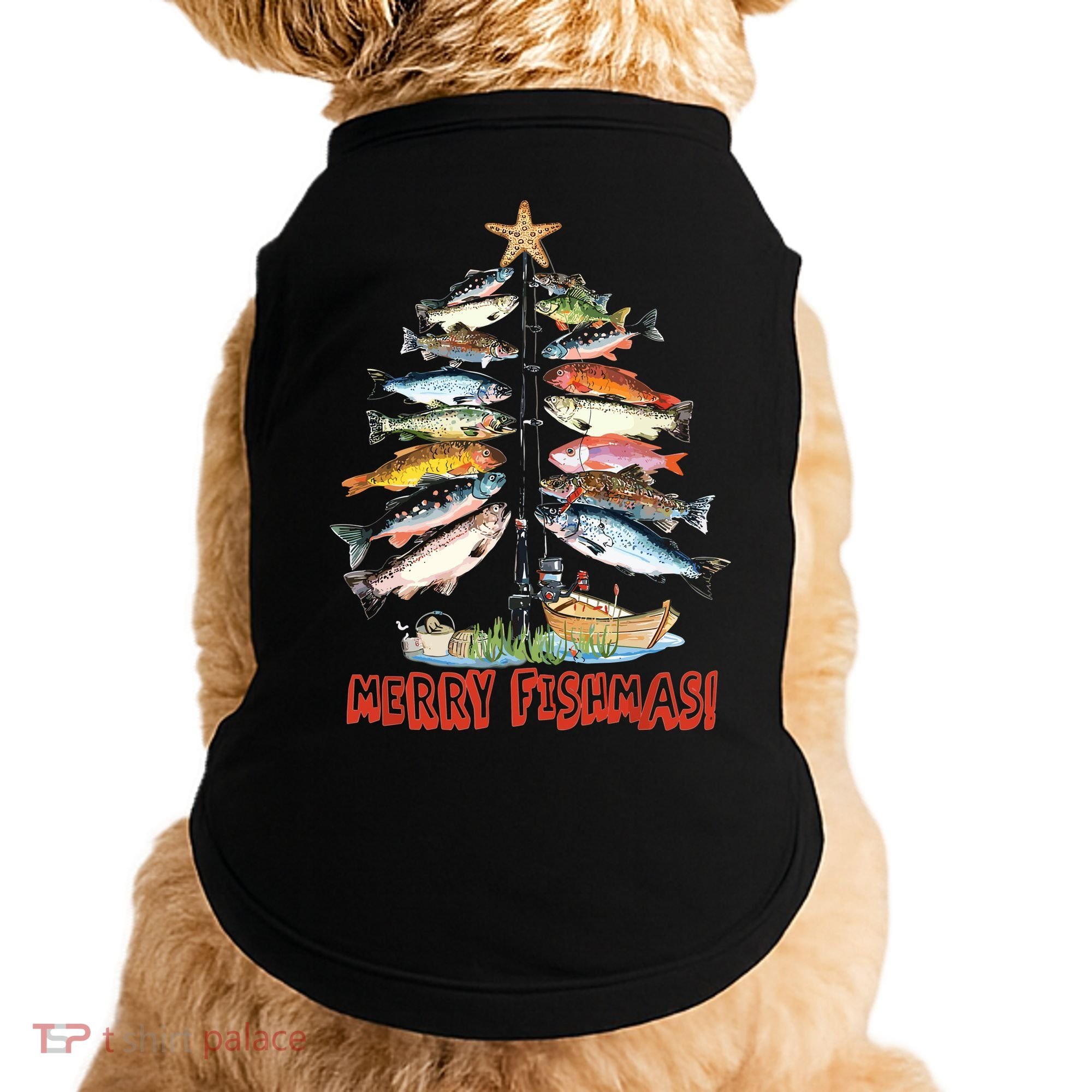 Merry Fishmas Christmas Tree Fish Funny Fishing Doggie Tank